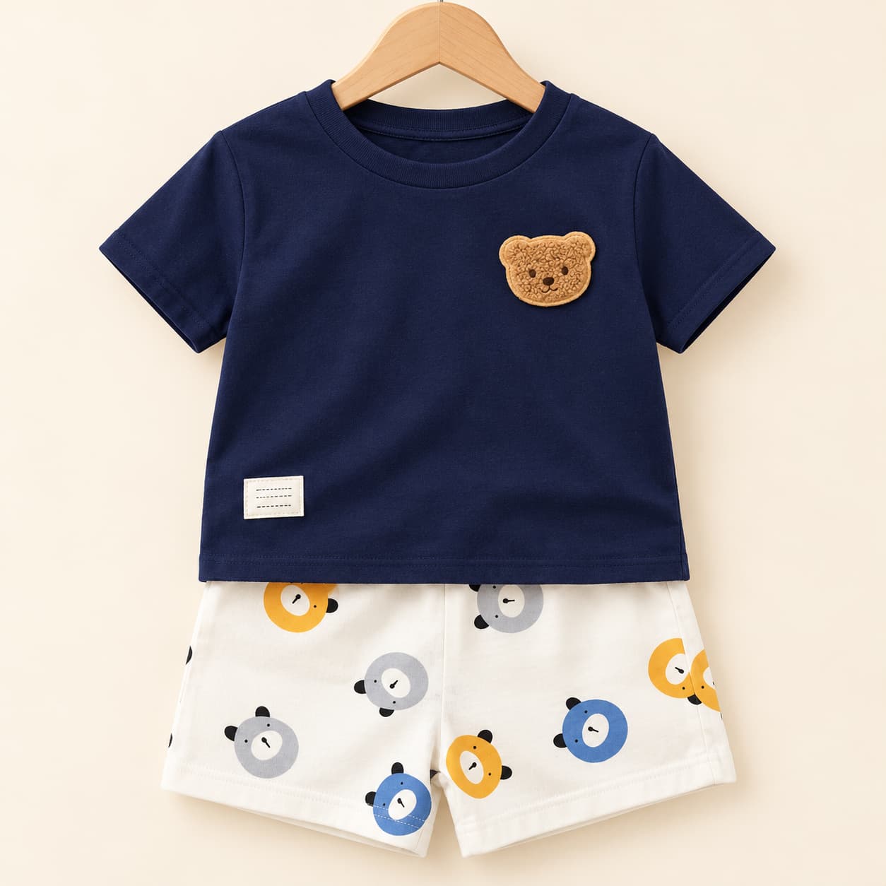 Kids’ Navy Teddy Bear T-Shirt & Shorts Set – Hosiery Cotton