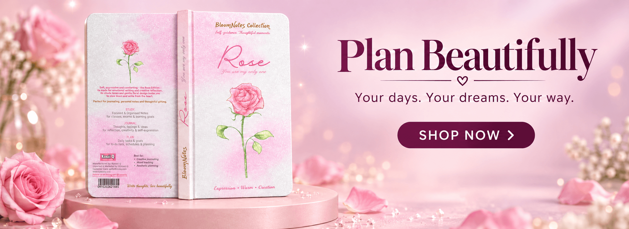 Undated Glitter Gradient Pocket Daily Planner - Rose