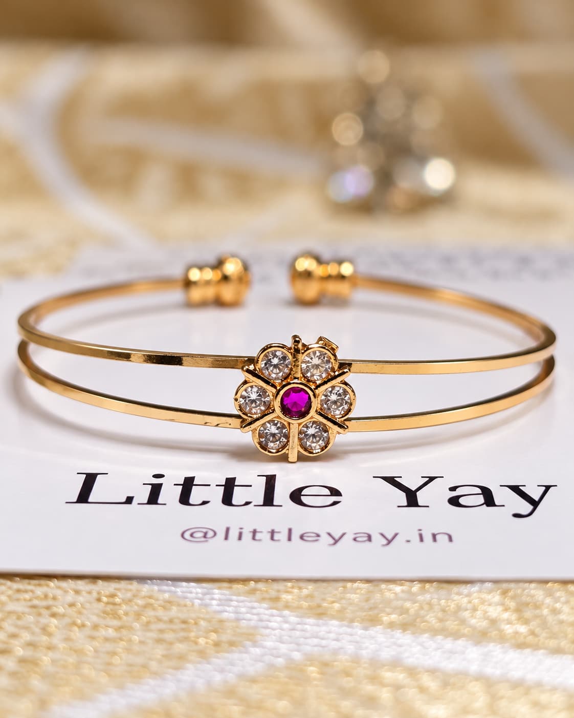 Red Crystal Floral Anti-Tarnish Bracelet (Adjustable)