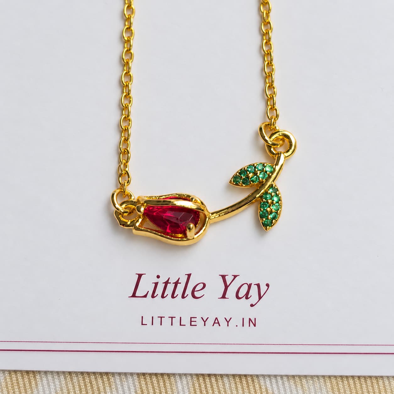 Korean Red Tulip Pendant Necklace