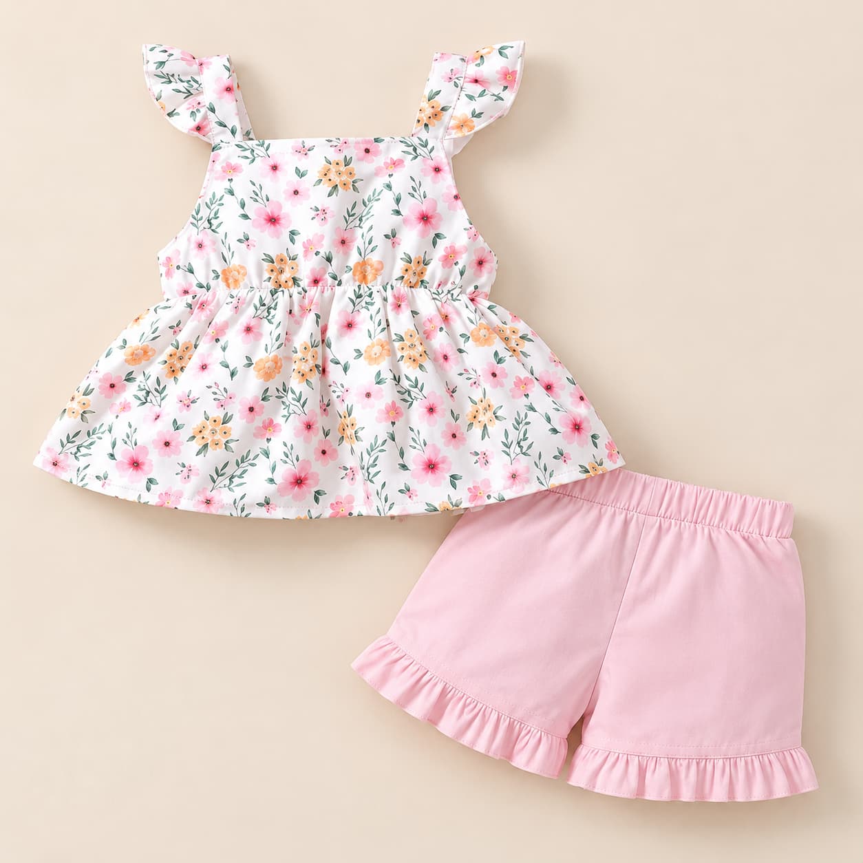 Baby Girls’ Floral Bow Top & Pink Shorts Set – 100% Cotton