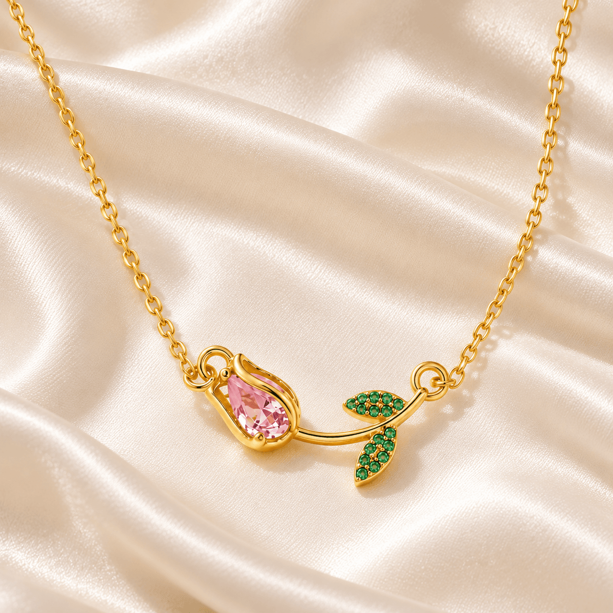 Korean Pink Tulip Pendant Necklace