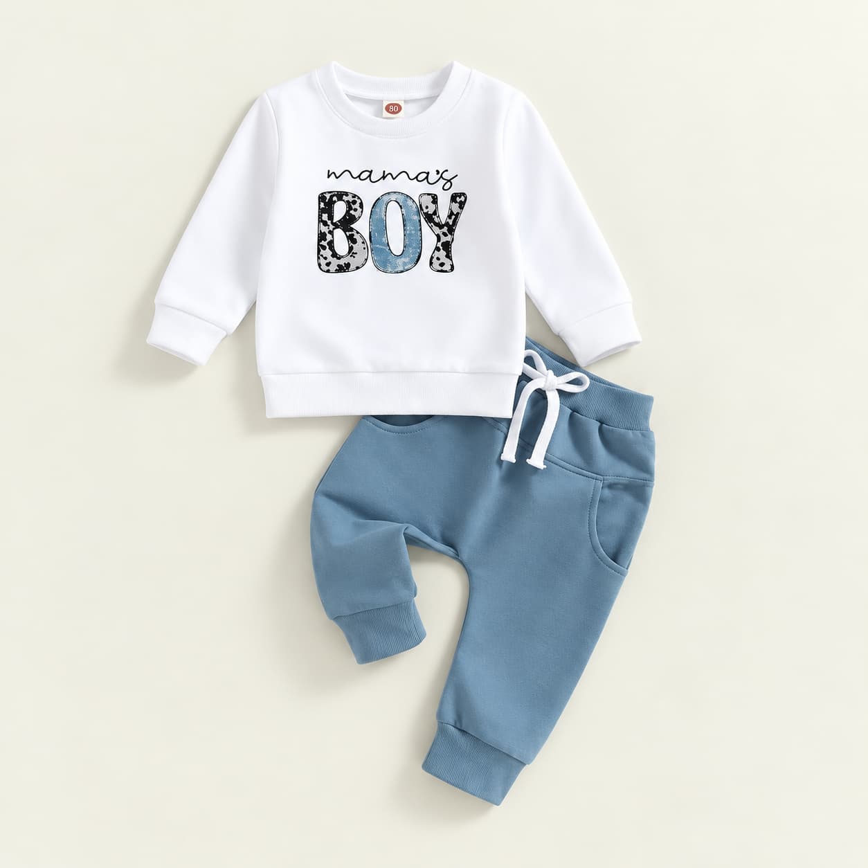 Kids “Mama’s Boy” Sweatshirt & Joggers Set – White & Blue