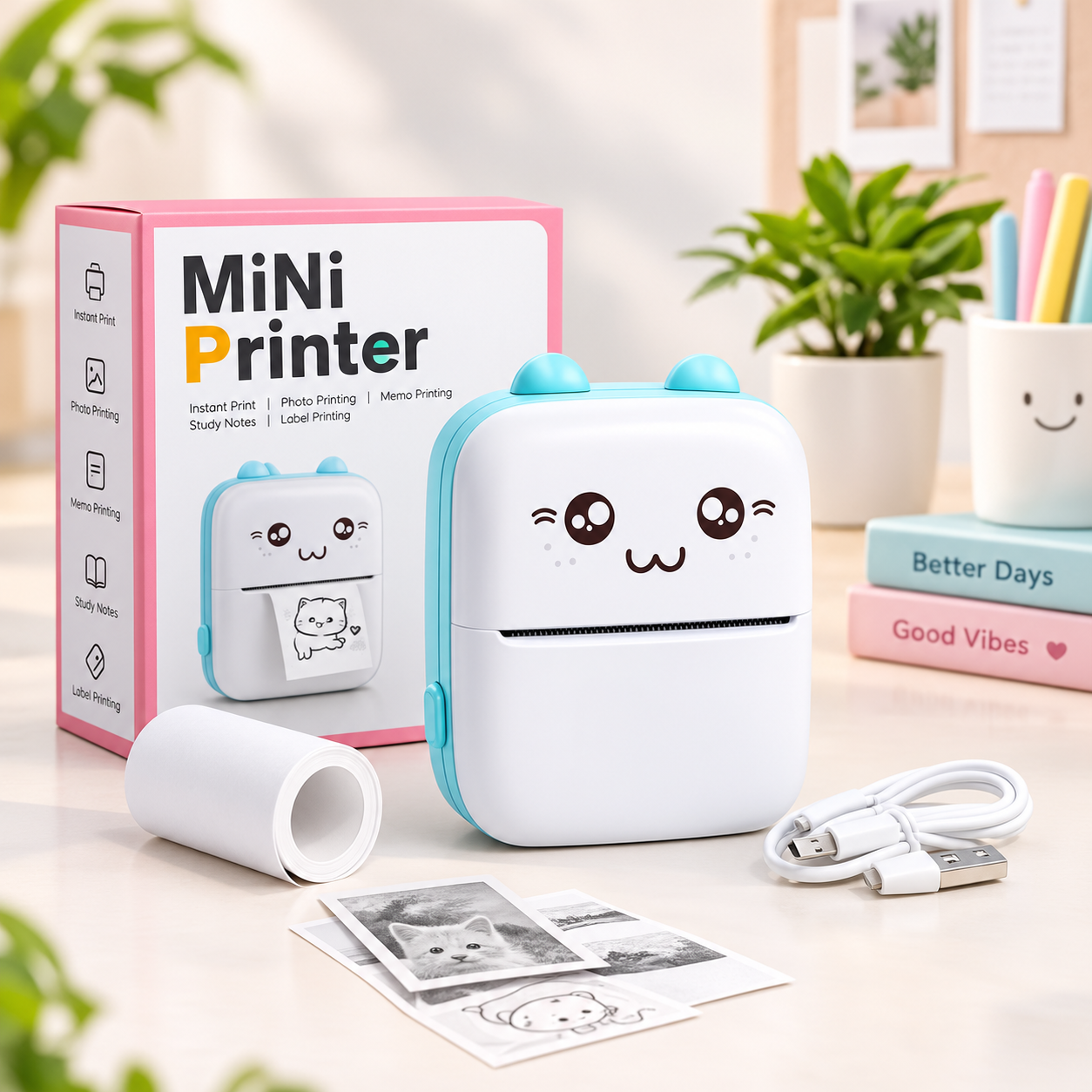 Cute Wireless Mini Printer – Portable Pocket Printer for Kids, Home, and Office Use