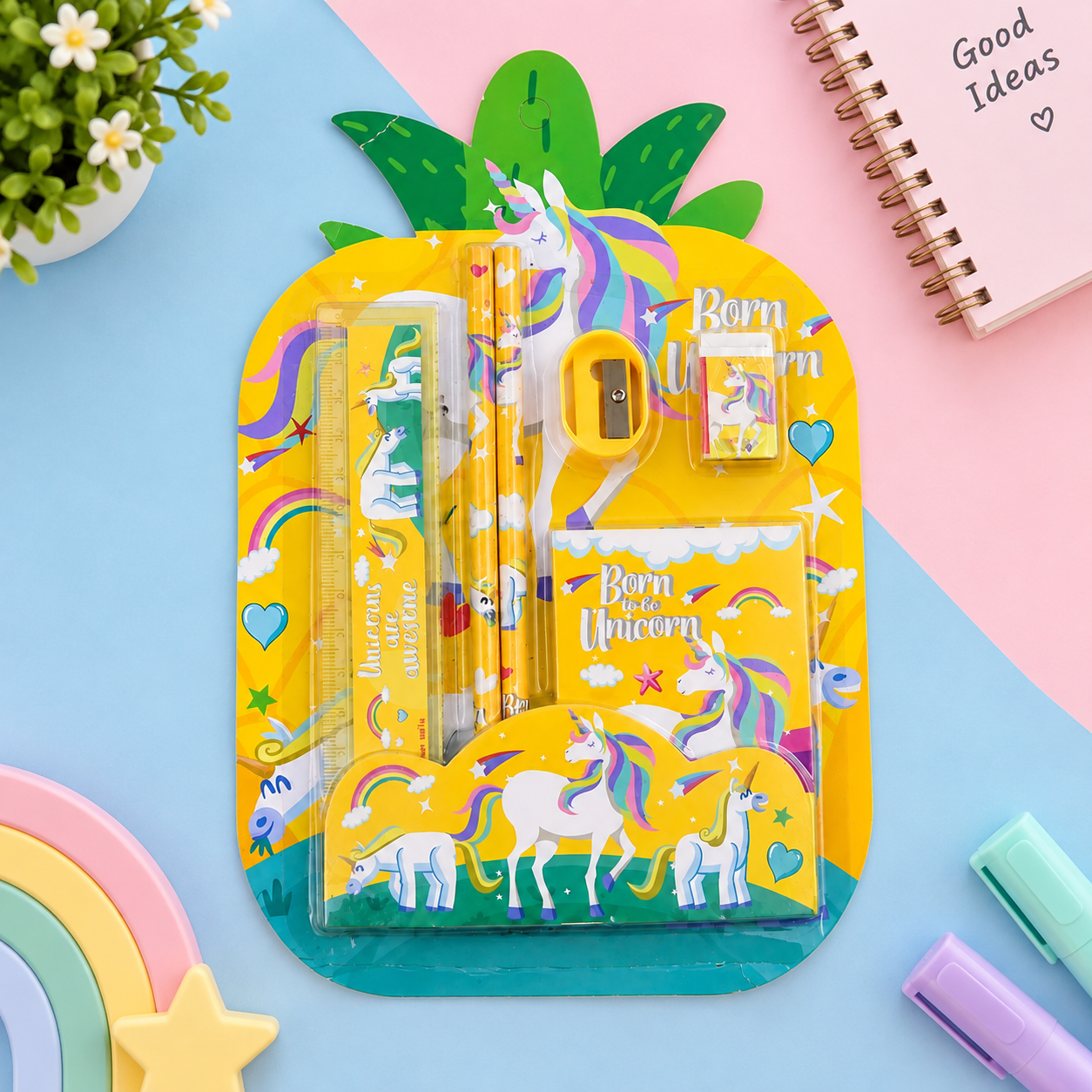 Unicorn School Stationery Set – 6-Piece Writing Kit with Notebook, Pencils, Ruler, Eraser & Sharpener