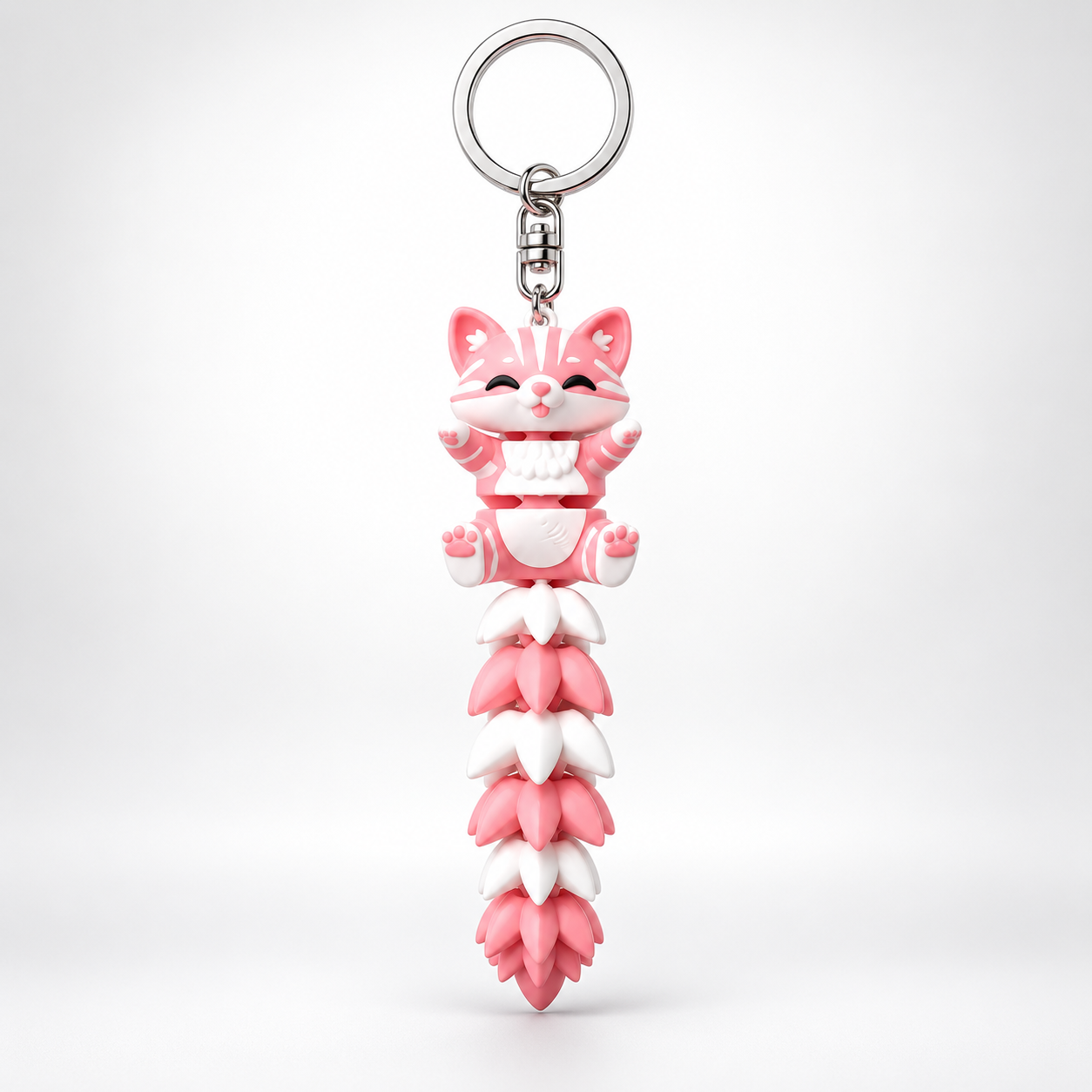 Cute Pink Cat Charm Keychain - Kawaii Accessory for Bags, Keys & More