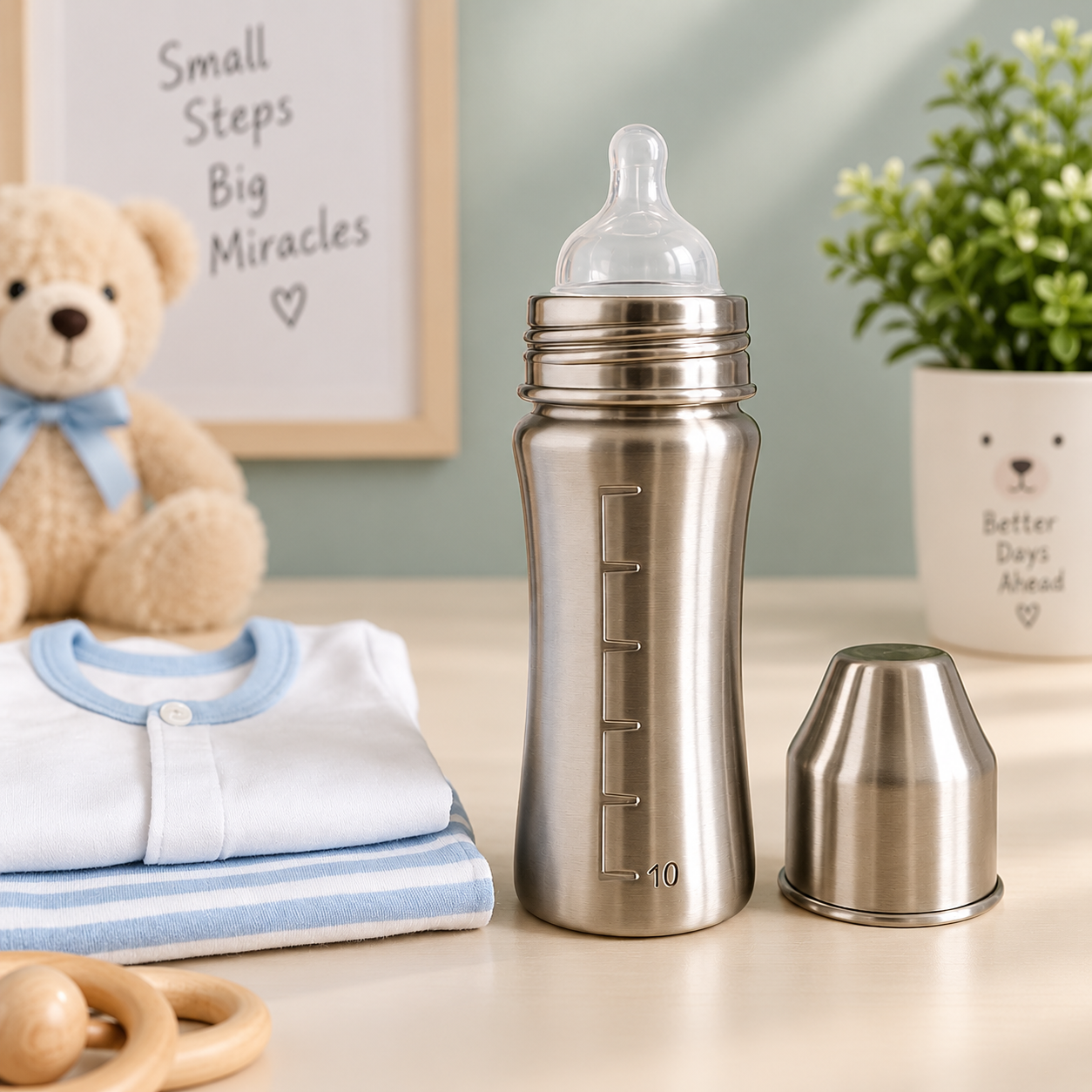 Stainless Steel Baby Bottle – 250ml Anti-Colic Nipple
