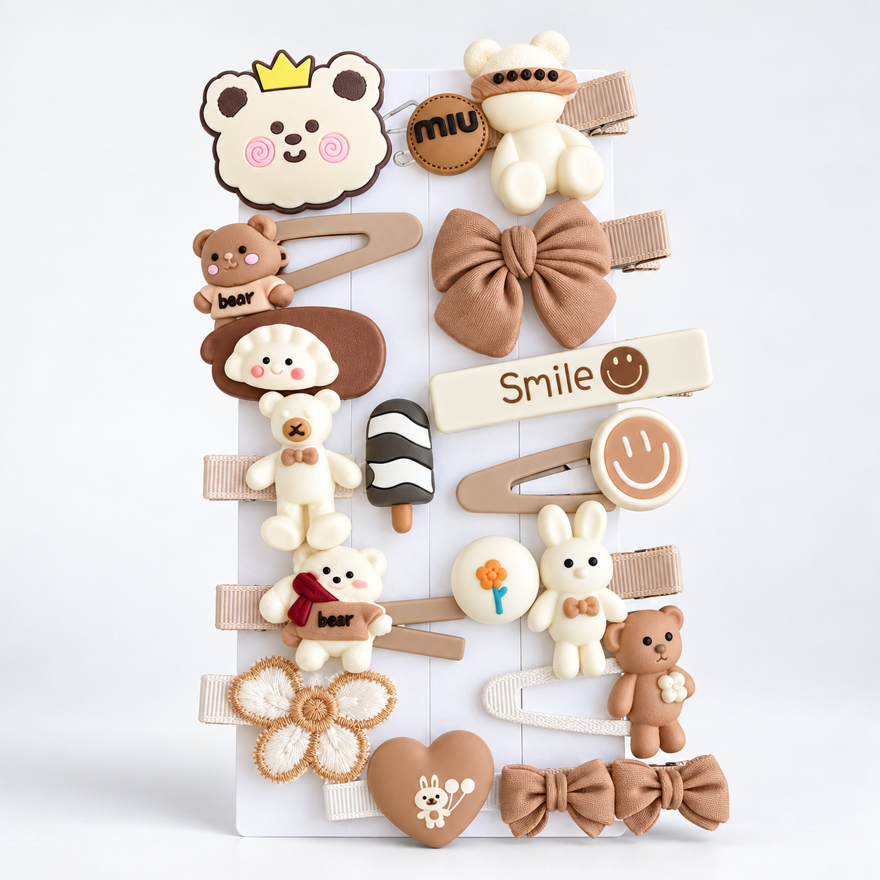 Set of 14 Kawaii Brown Hair Pins & Clips - Toffee Color Hair Accessories for Women