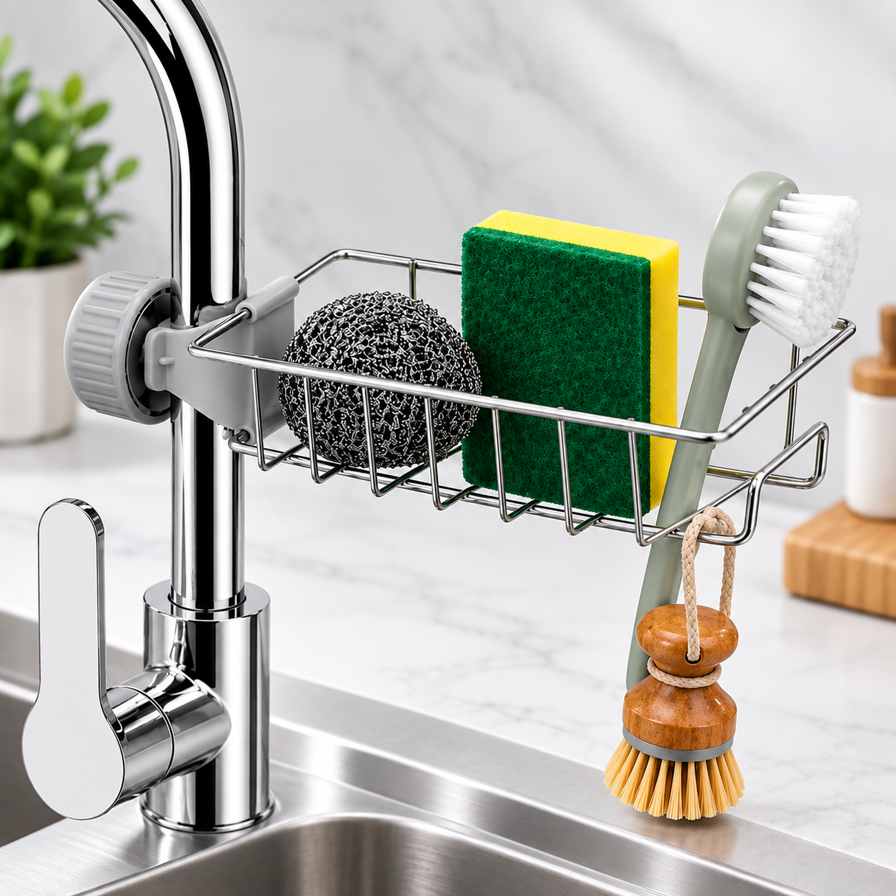 Premium Stainless Steel Sink Caddy | Rust-Proof Sponge & Soap Holder with Drain